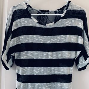 Striped Knot Top with Lace Back